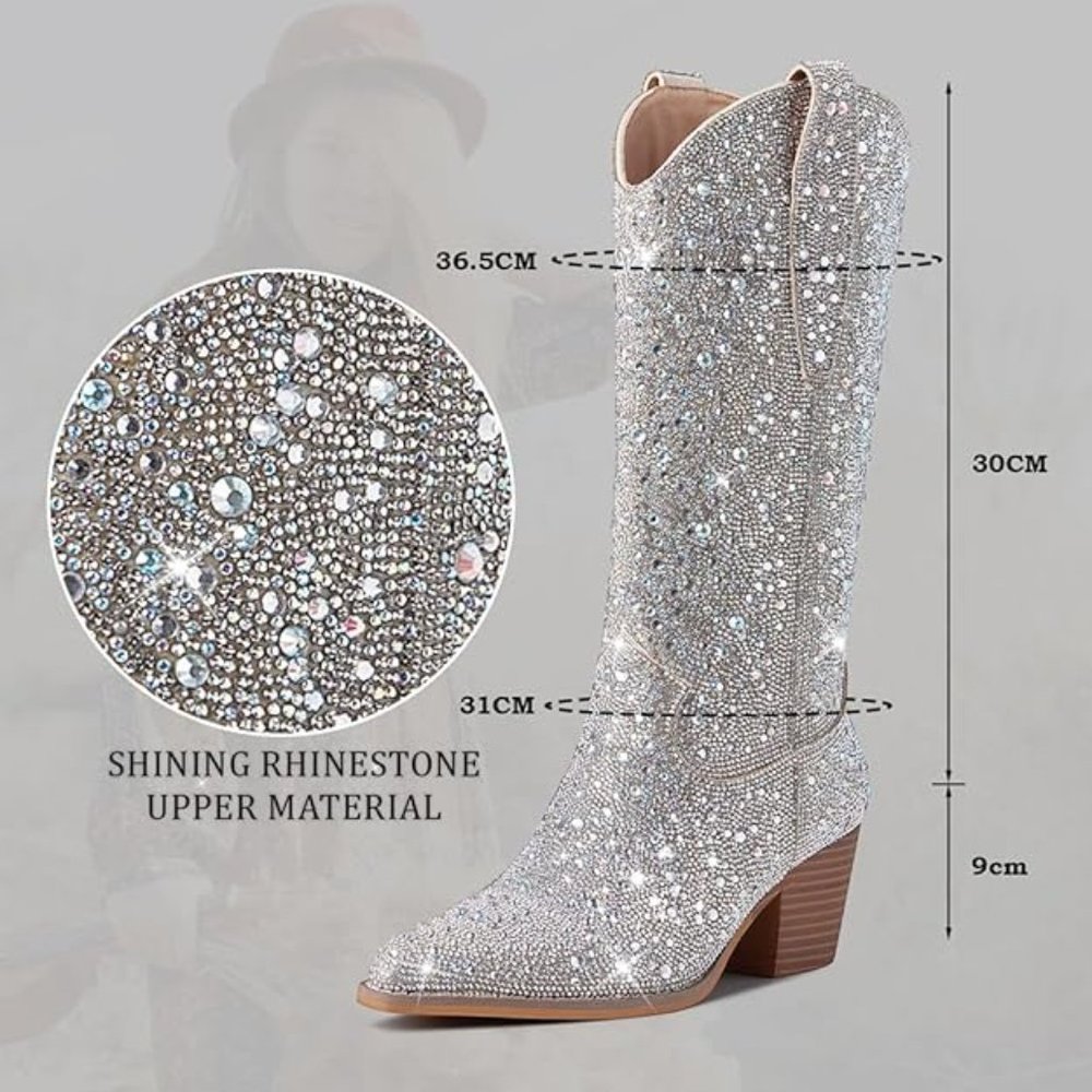 NWT Sparkling Bling Swarovski Crystal PINK Women Knee High Cowboy Boots … - Picture 3 of 9